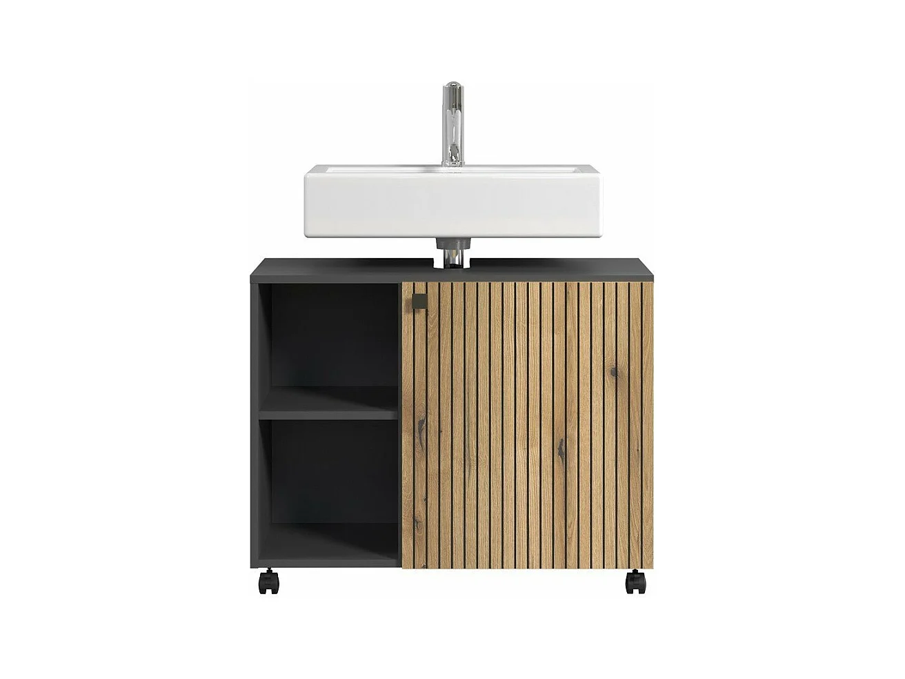 Mueble bajo lavabo con ruedas 1 puerta y 2 nichos L80 cm - PUREBLISS