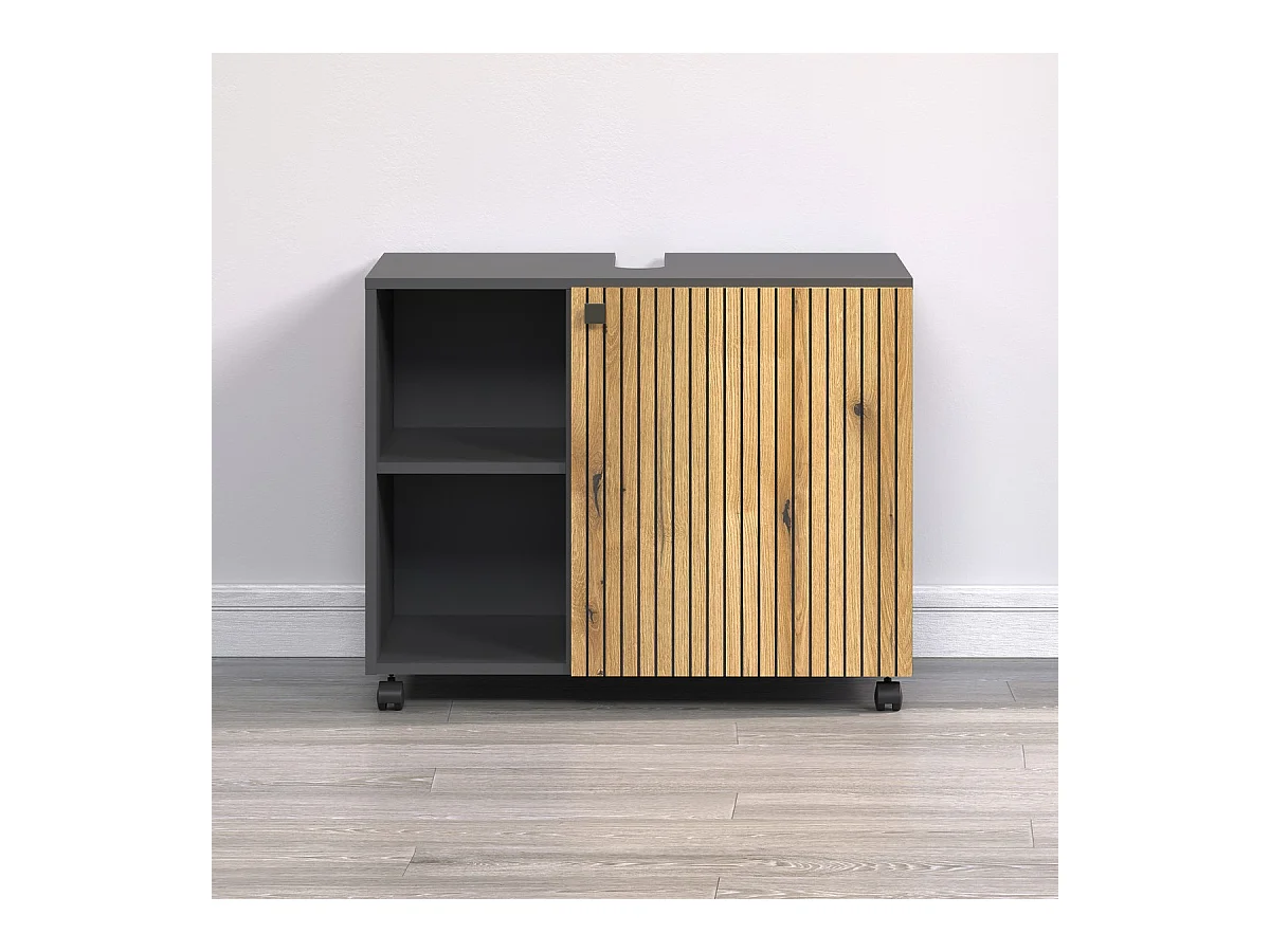 Mueble bajo lavabo con ruedas 1 puerta y 2 nichos L80 cm - PUREBLISS