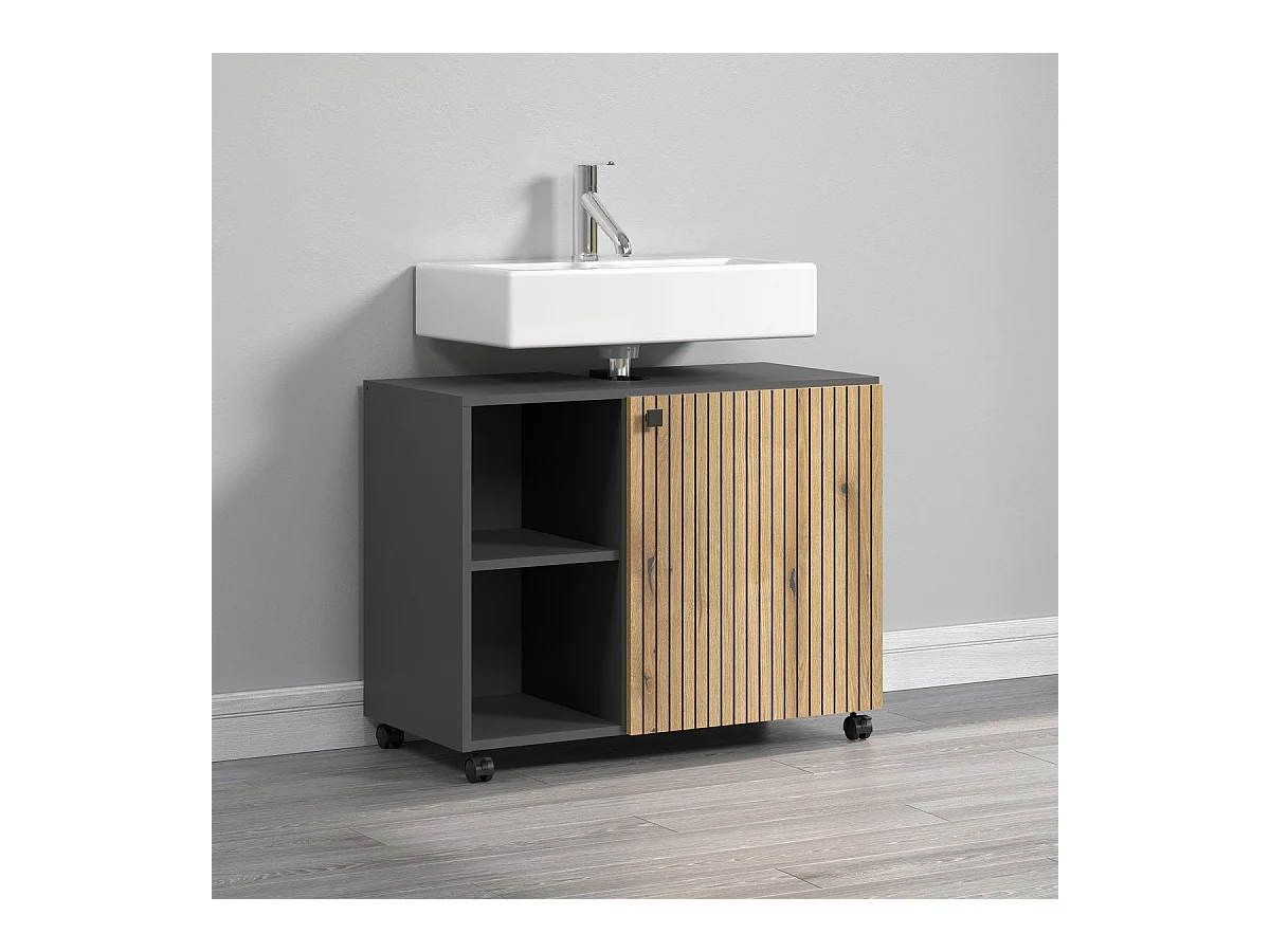 Mueble bajo lavabo con ruedas 1 puerta y 2 nichos L80 cm - PUREBLISS