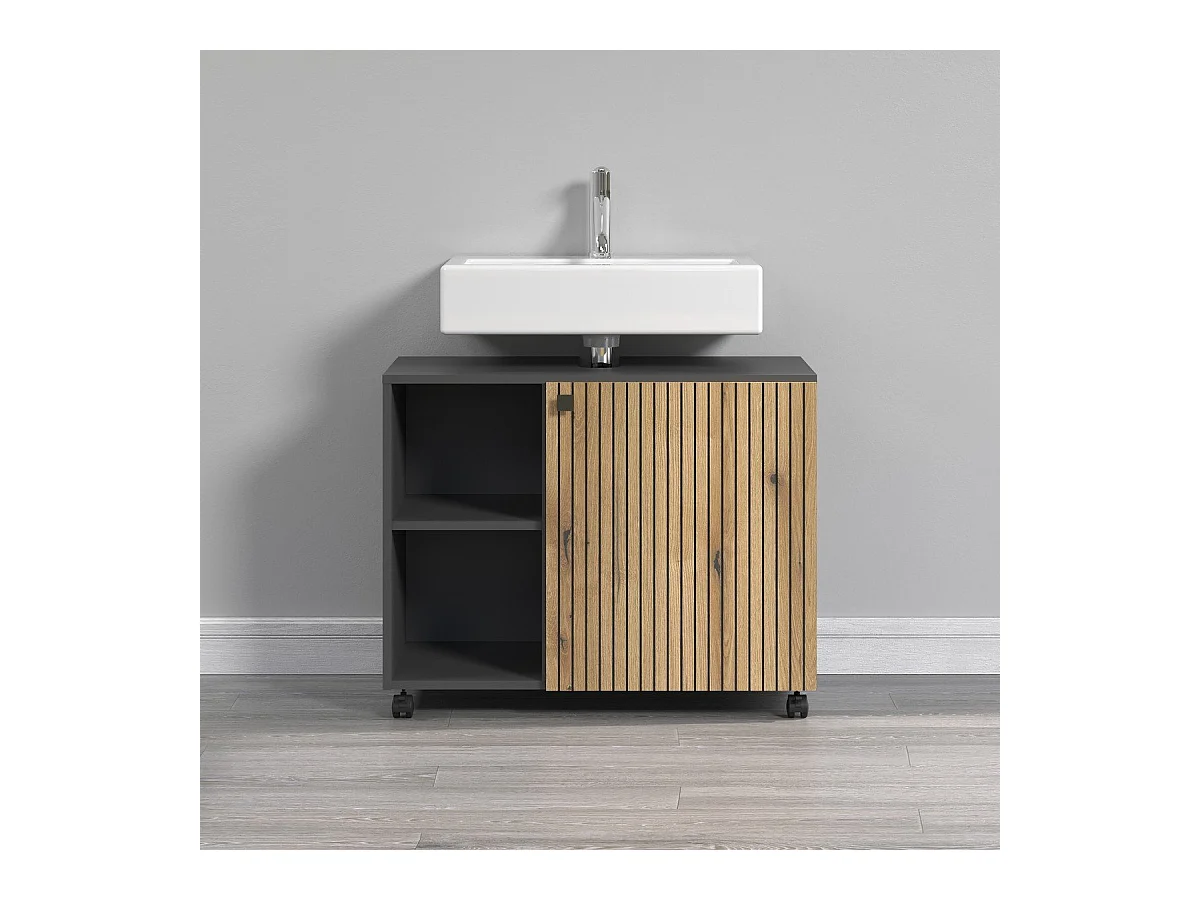 Mueble bajo lavabo con ruedas 1 puerta y 2 nichos L80 cm - PUREBLISS