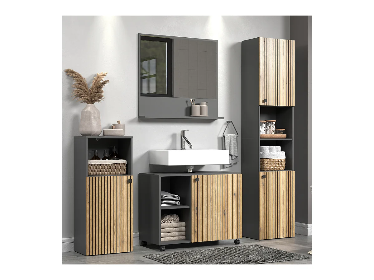 Mueble bajo lavabo con ruedas 1 puerta y 2 nichos L80 cm - PUREBLISS