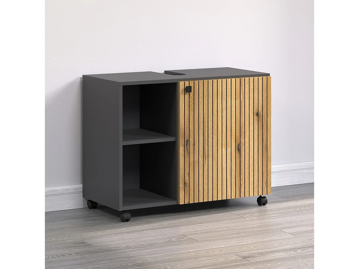 Mueble bajo lavabo con ruedas 1 puerta y 2 nichos L80 cm - PUREBLISS