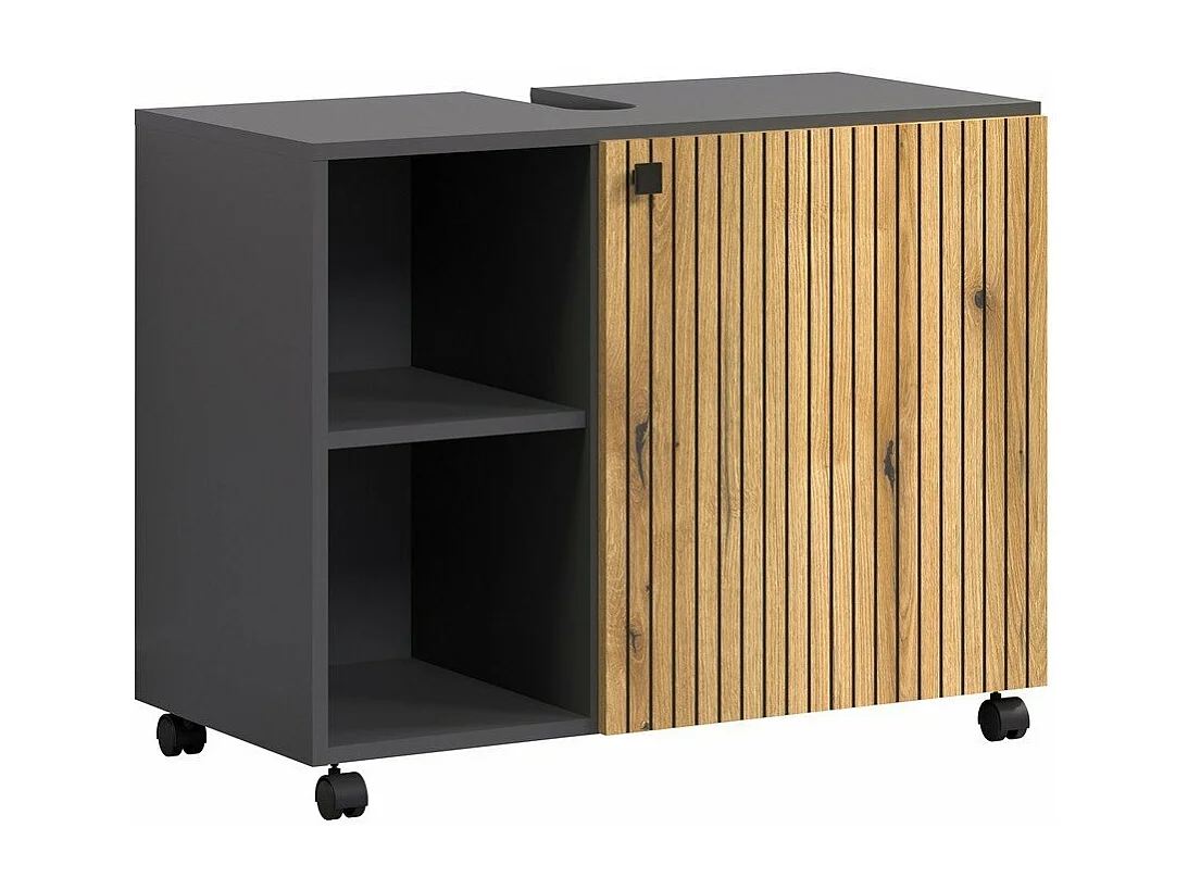 Mueble bajo lavabo con ruedas 1 puerta y 2 nichos L80 cm - PUREBLISS