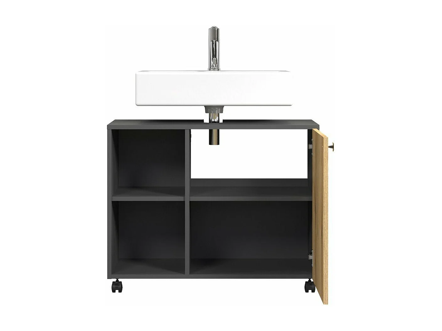 Mueble bajo lavabo con ruedas 1 puerta y 2 nichos L80 cm - PUREBLISS