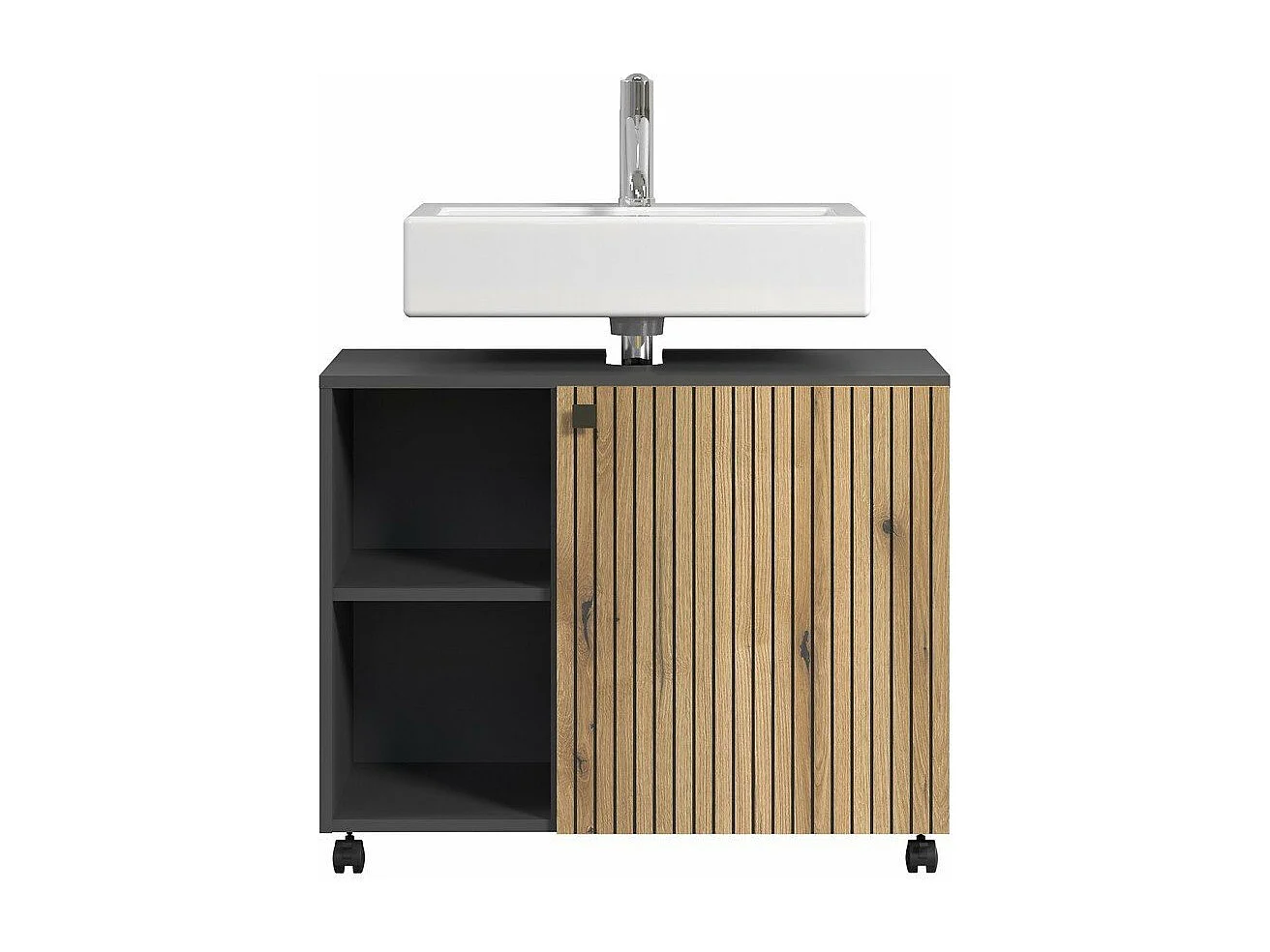 Mueble bajo lavabo con ruedas 1 puerta y 2 nichos L80 cm - PUREBLISS