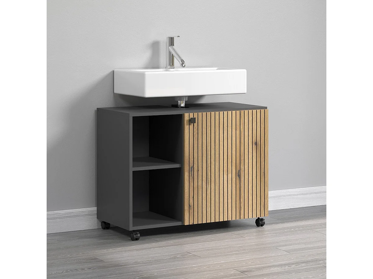 Mueble bajo lavabo con ruedas 1 puerta y 2 nichos L80 cm - PUREBLISS