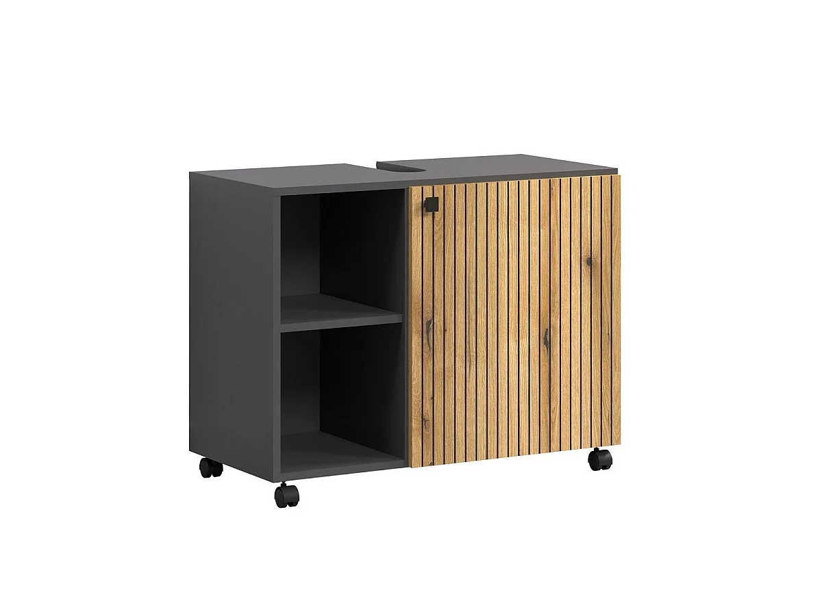 Mueble bajo lavabo con ruedas 1 puerta y 2 nichos L80 cm - PUREBLISS