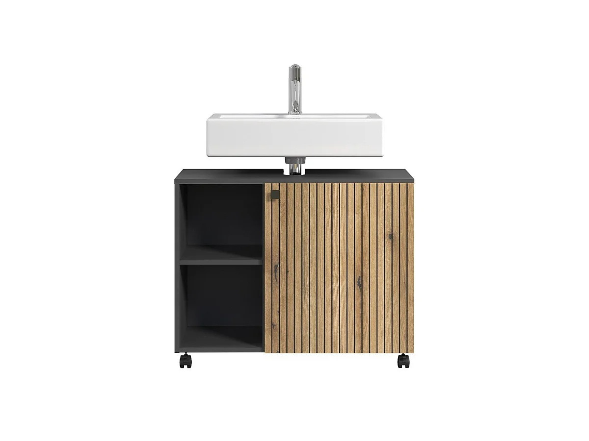 Mueble bajo lavabo con ruedas 1 puerta y 2 nichos L80 cm - PUREBLISS