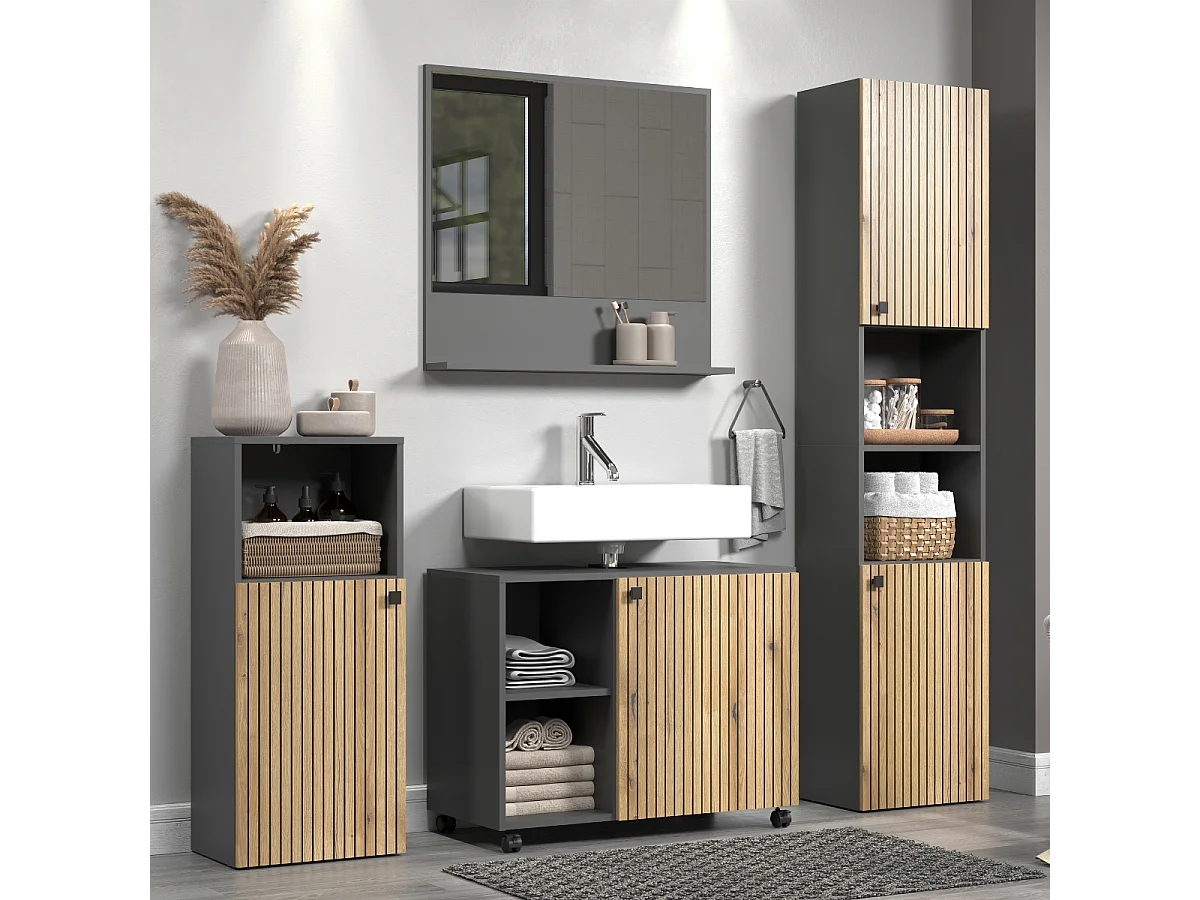 Mueble bajo lavabo con ruedas 1 puerta y 2 nichos L80 cm - PUREBLISS