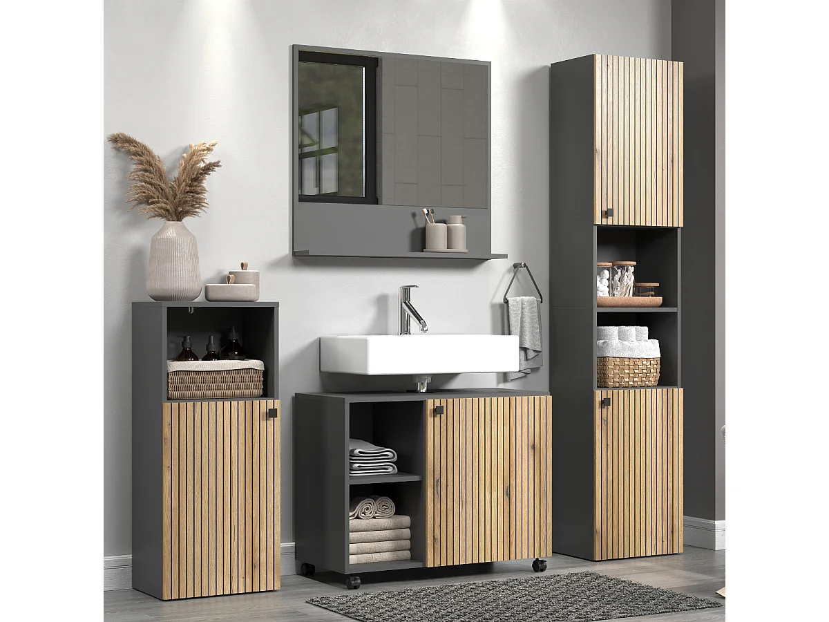Mueble bajo lavabo con ruedas 1 puerta y 2 nichos L80 cm - PUREBLISS