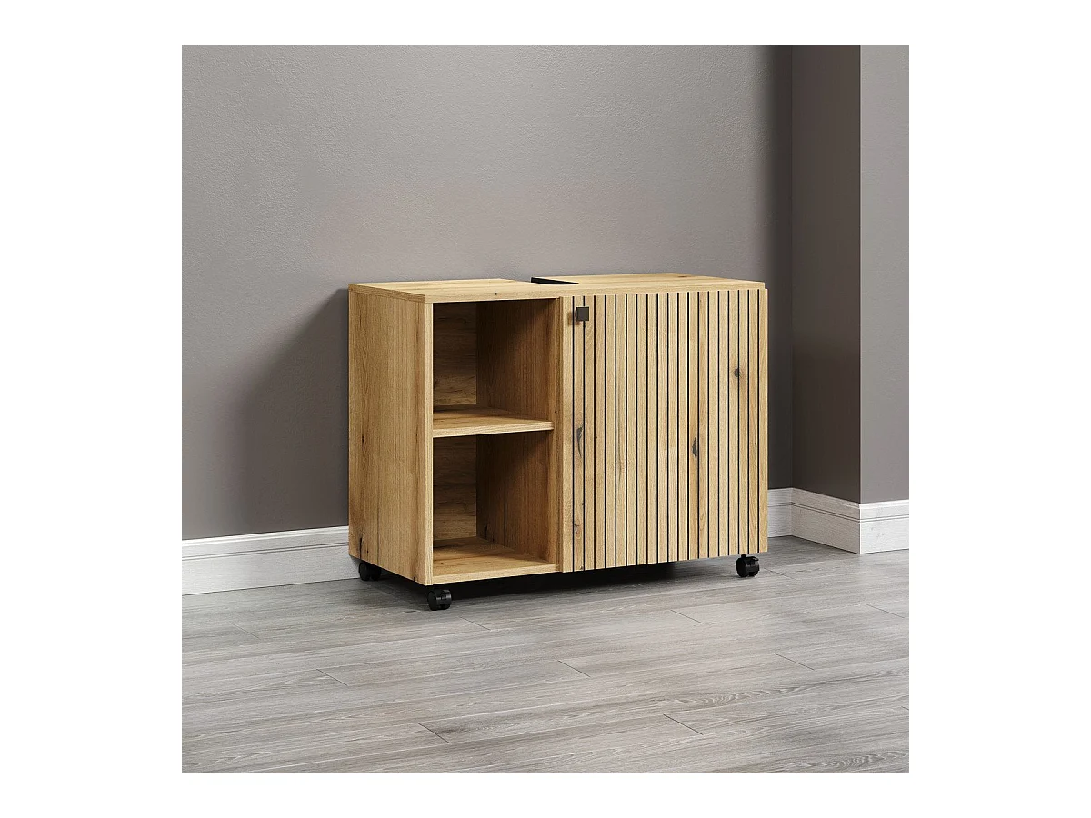 Mueble bajo lavabo con ruedas 1 puerta y 2 nichos L80 cm - PUREBLISS