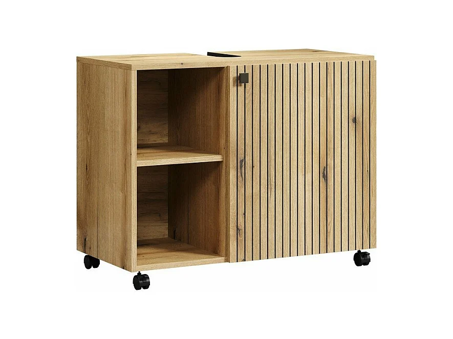 Mueble bajo lavabo con ruedas 1 puerta y 2 nichos L80 cm - PUREBLISS