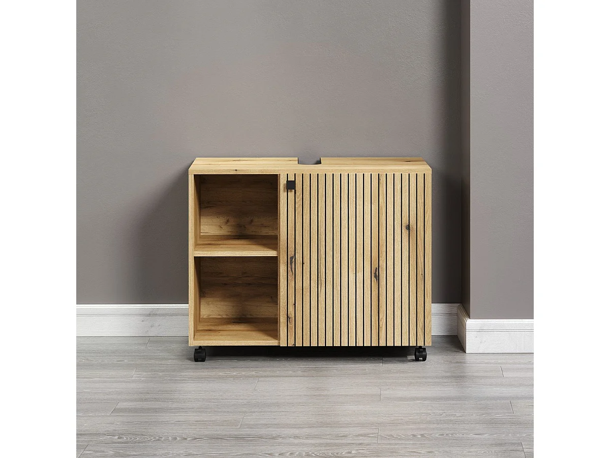 Mueble bajo lavabo con ruedas 1 puerta y 2 nichos L80 cm - PUREBLISS