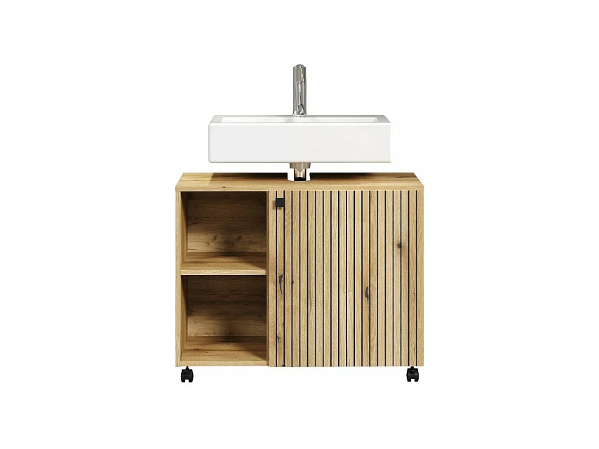 Meuble sous vasque sur roulettes 1 porte et 2 niches L80 cm - PUREBLISS