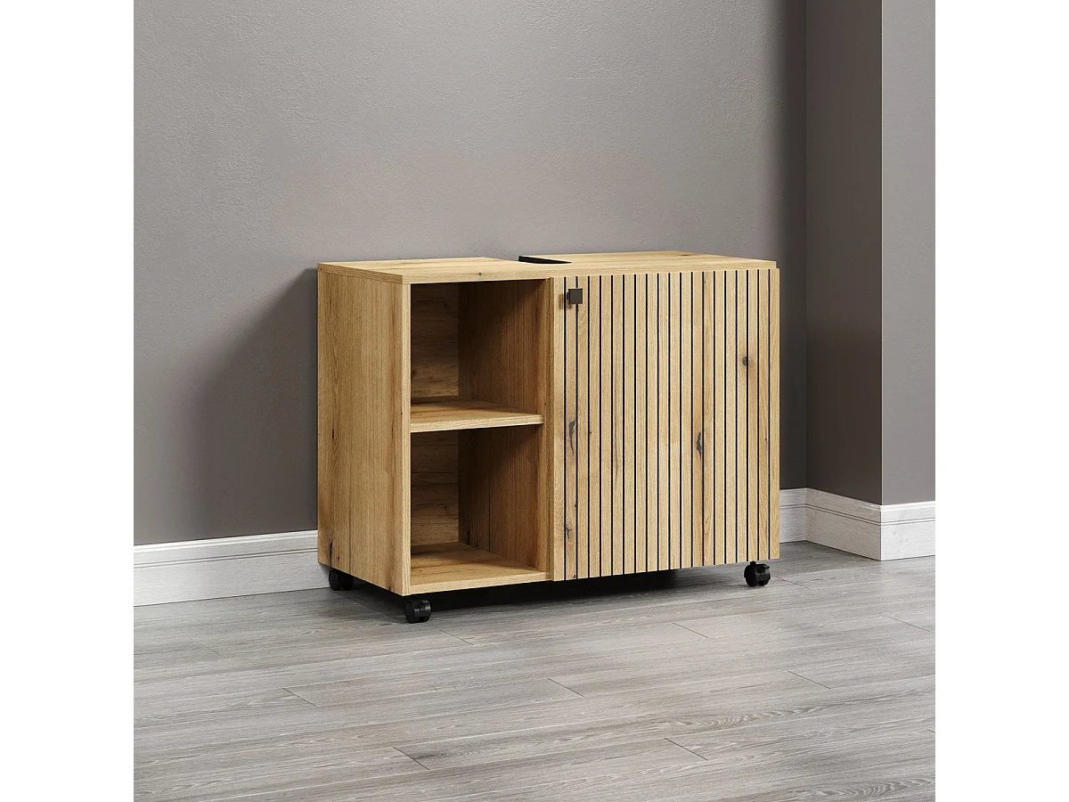 Mobile sottolavabo con ruote 1 anta e 2 nicchie L80 cm - PUREBLISS