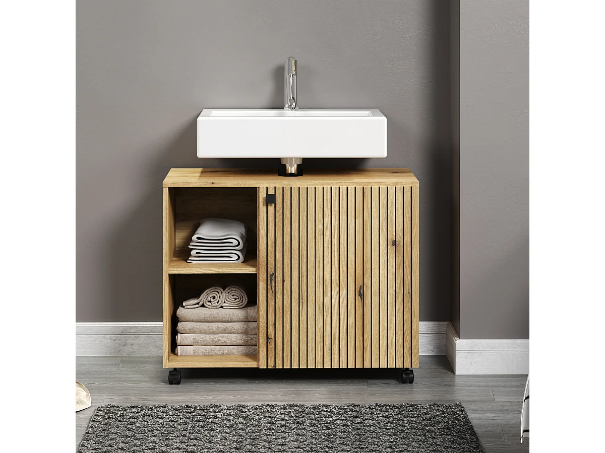 Mobile sottolavabo con ruote 1 anta e 2 nicchie L80 cm - PUREBLISS