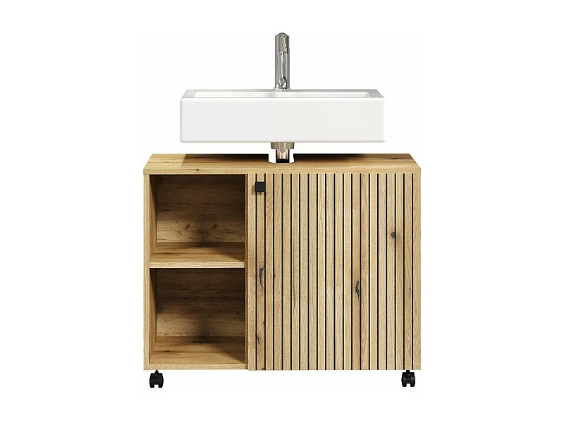 Mueble bajo lavabo con ruedas 1 puerta y 2 nichos L80 cm - PUREBLISS