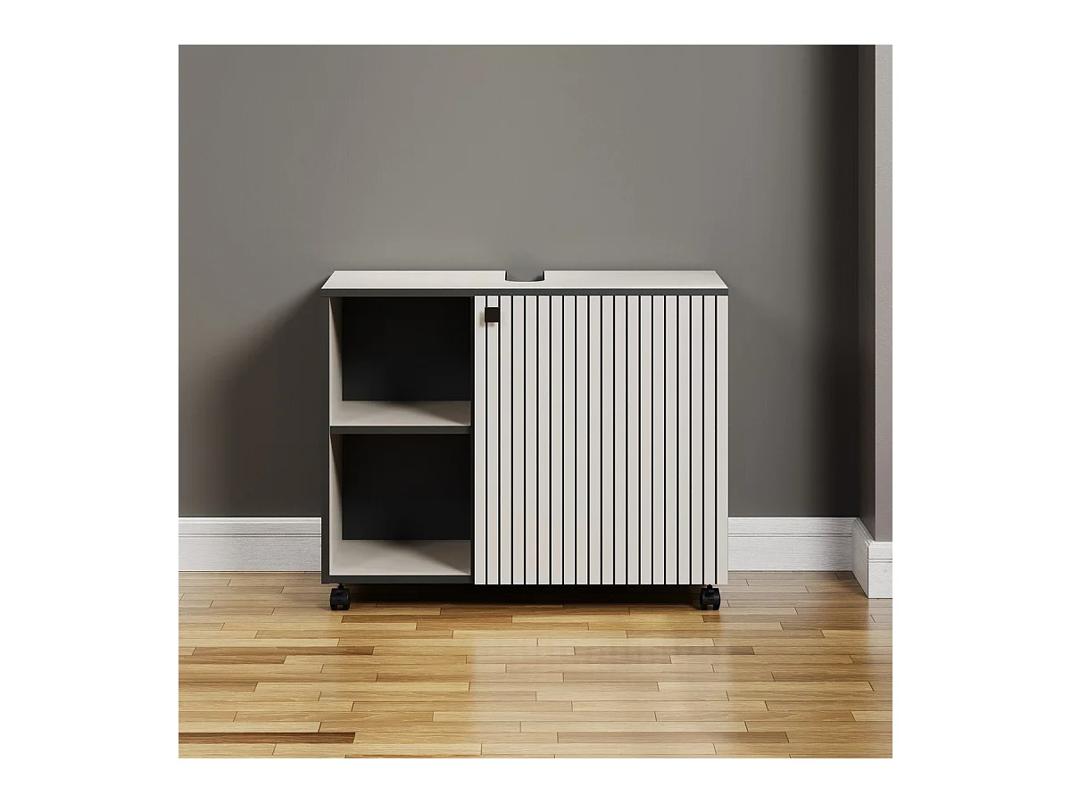 Mueble bajo lavabo con ruedas 1 puerta y 2 nichos L80 cm - PUREBLISS