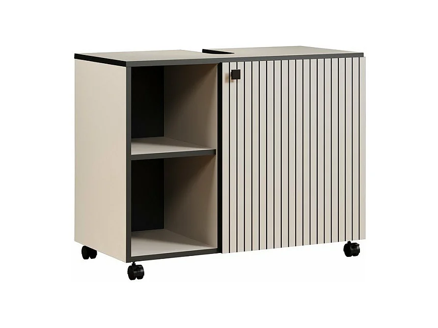 Mueble bajo lavabo con ruedas 1 puerta y 2 nichos L80 cm - PUREBLISS
