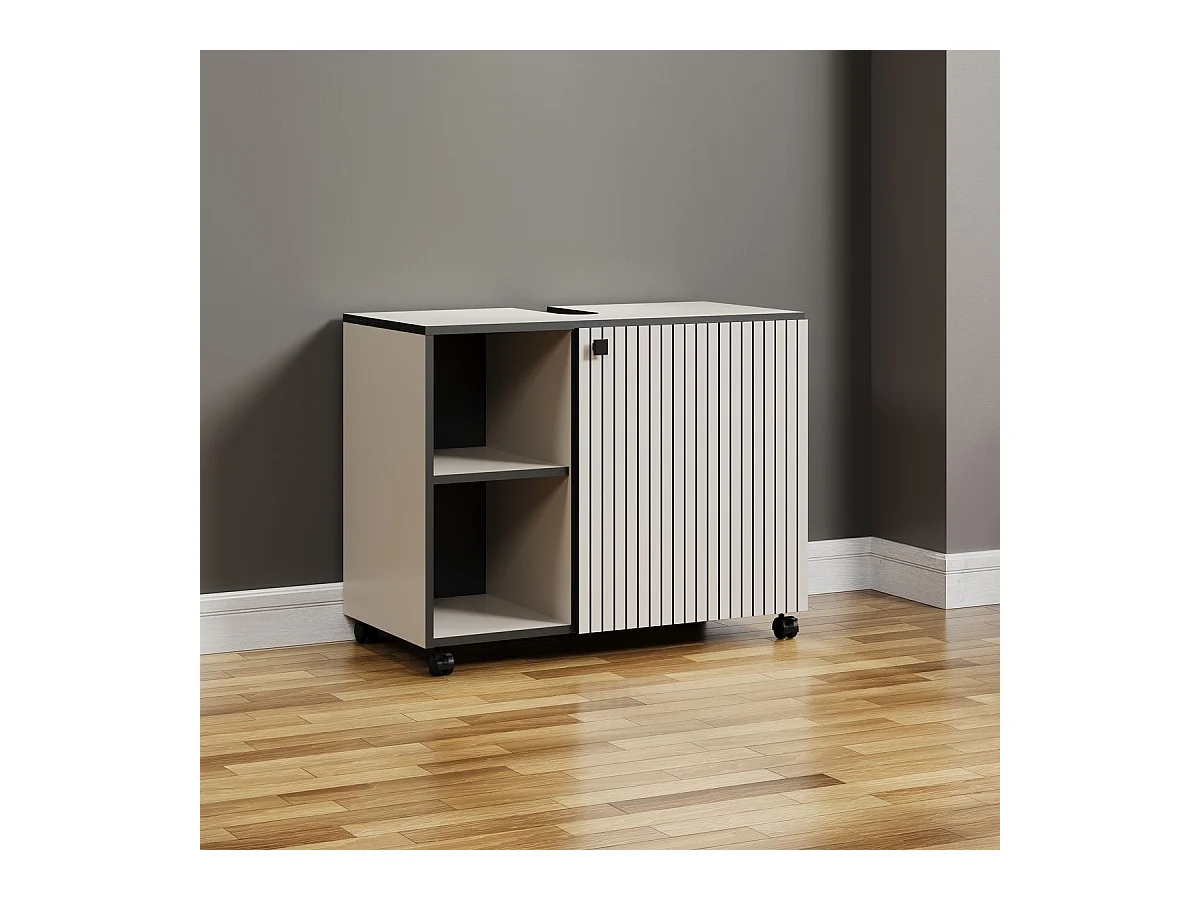 Mueble bajo lavabo con ruedas 1 puerta y 2 nichos L80 cm - PUREBLISS