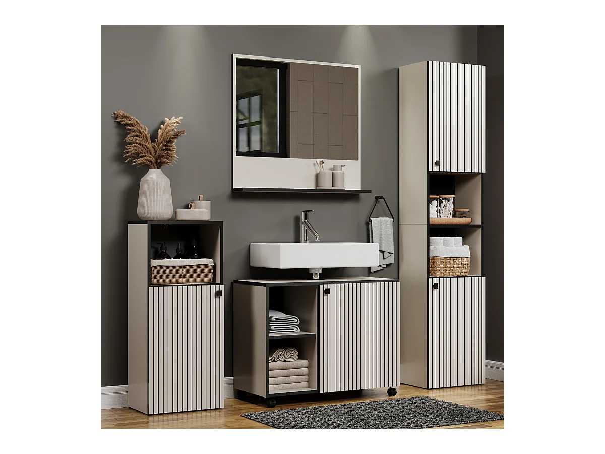 Mueble bajo lavabo con ruedas 1 puerta y 2 nichos L80 cm - PUREBLISS