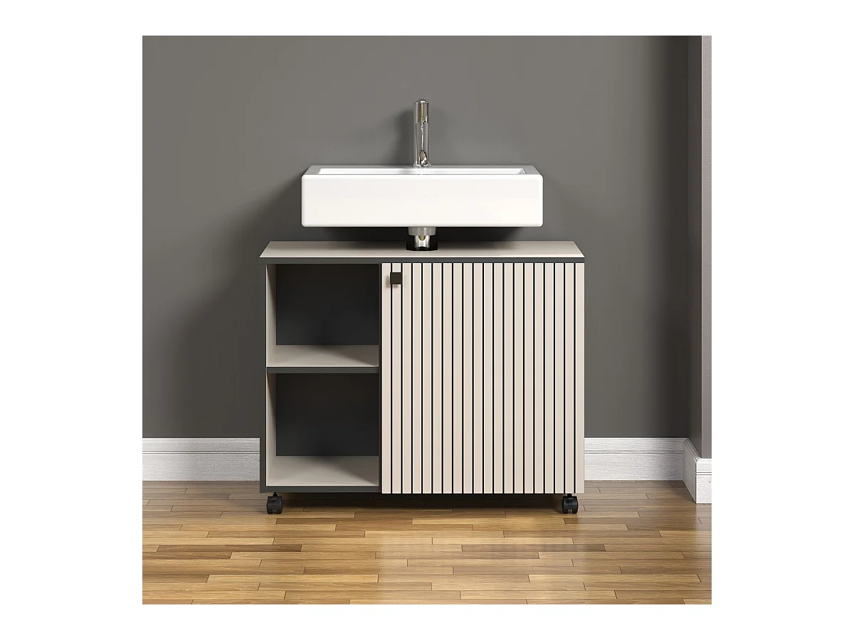 Mueble bajo lavabo con ruedas 1 puerta y 2 nichos L80 cm - PUREBLISS