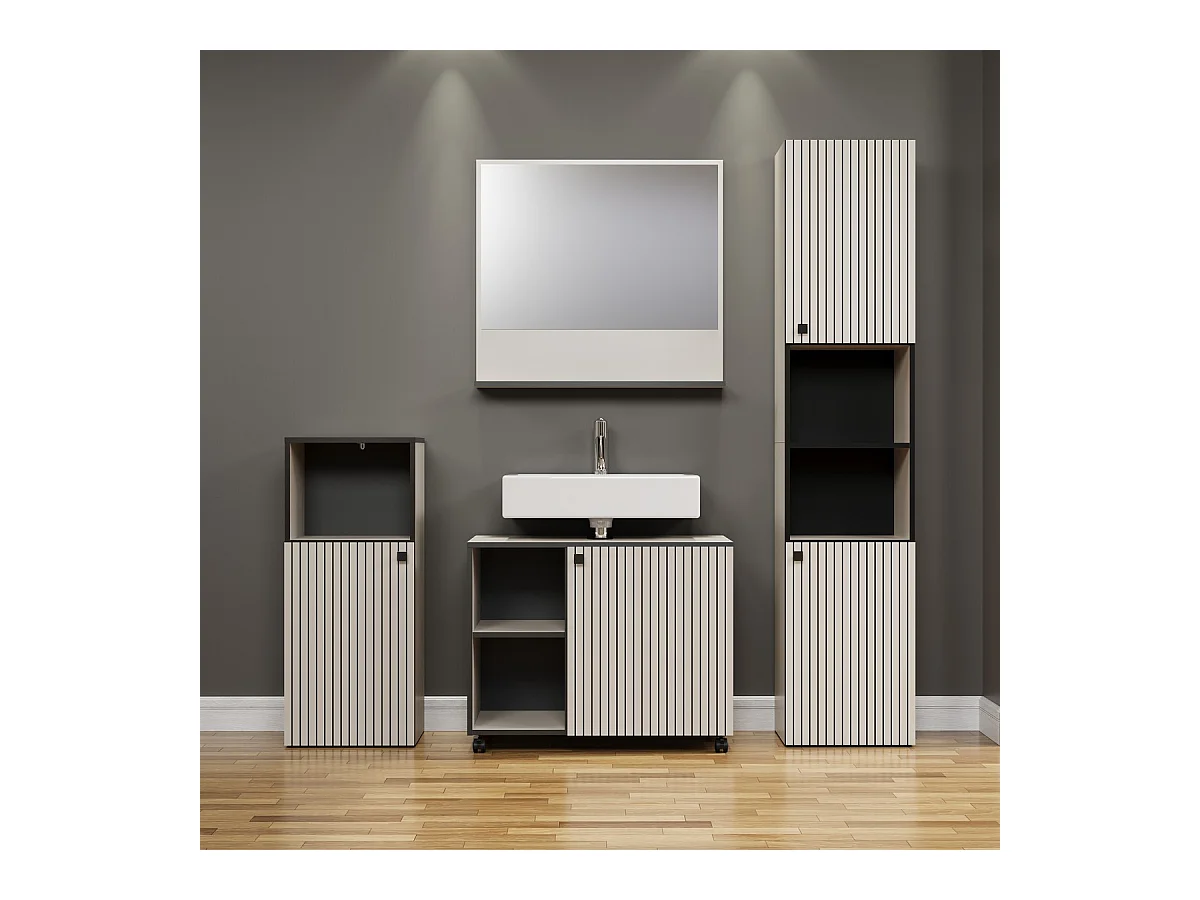 Mueble bajo lavabo con ruedas 1 puerta y 2 nichos L80 cm - PUREBLISS