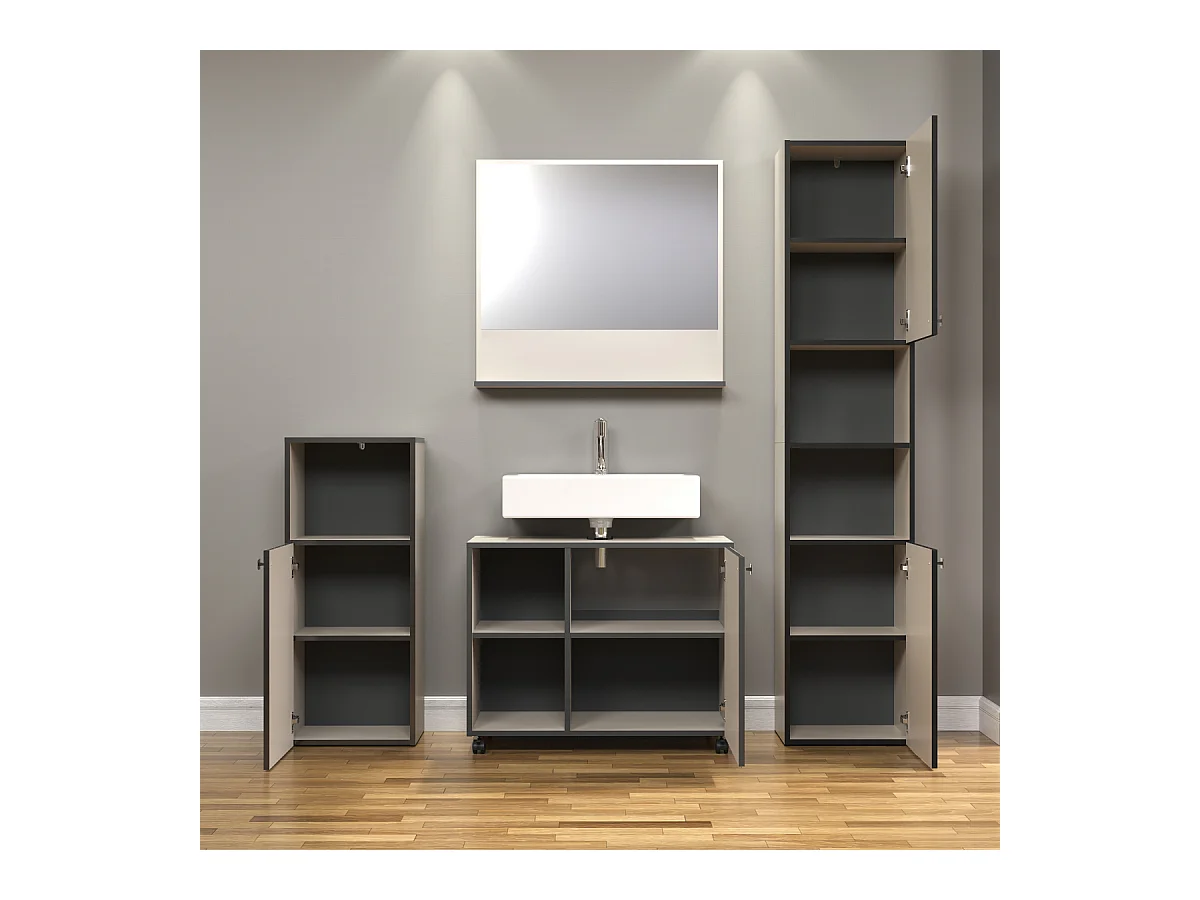 Mueble bajo lavabo con ruedas 1 puerta y 2 nichos L80 cm - PUREBLISS