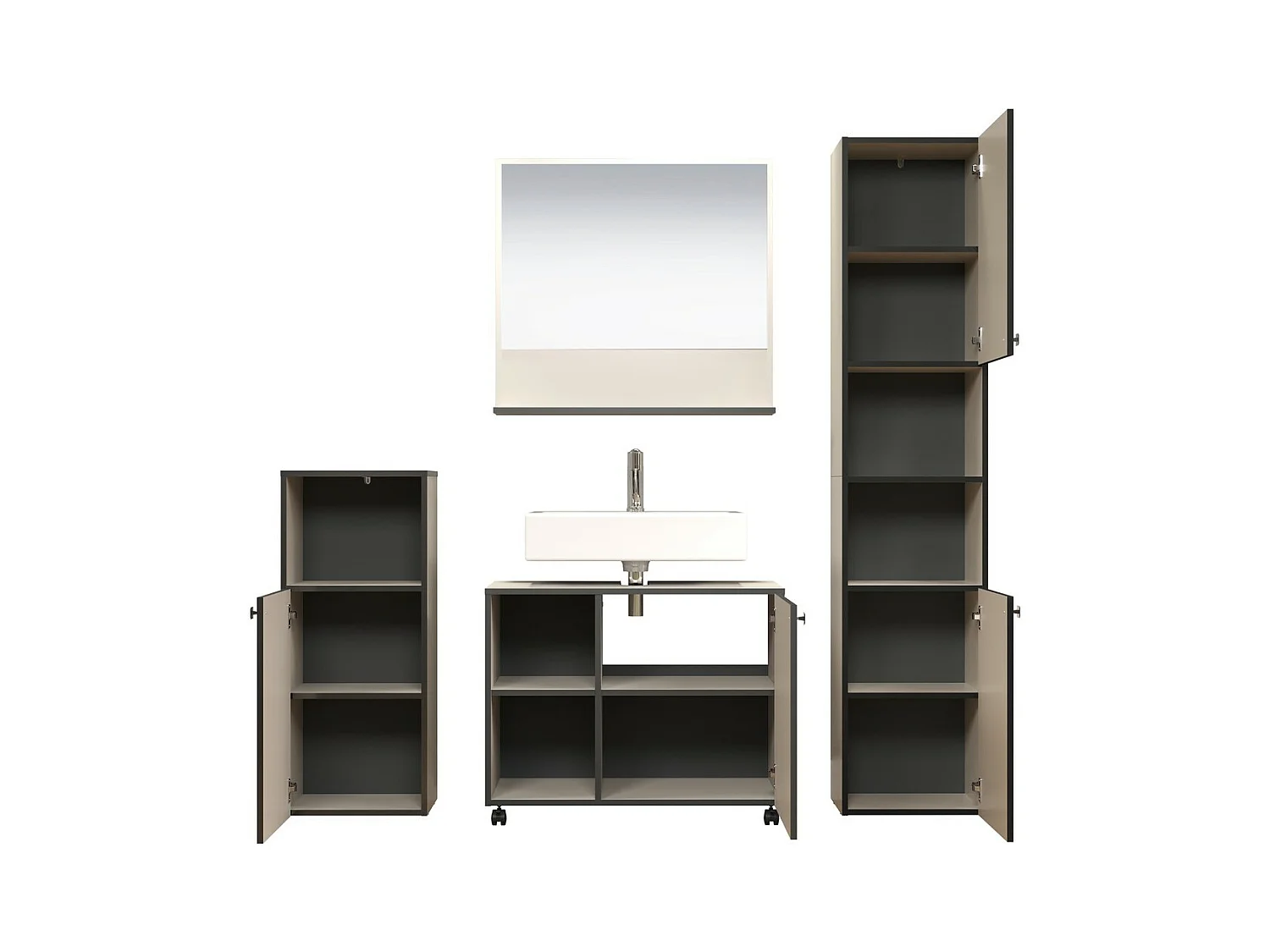 Mueble bajo lavabo con ruedas 1 puerta y 2 nichos L80 cm - PUREBLISS