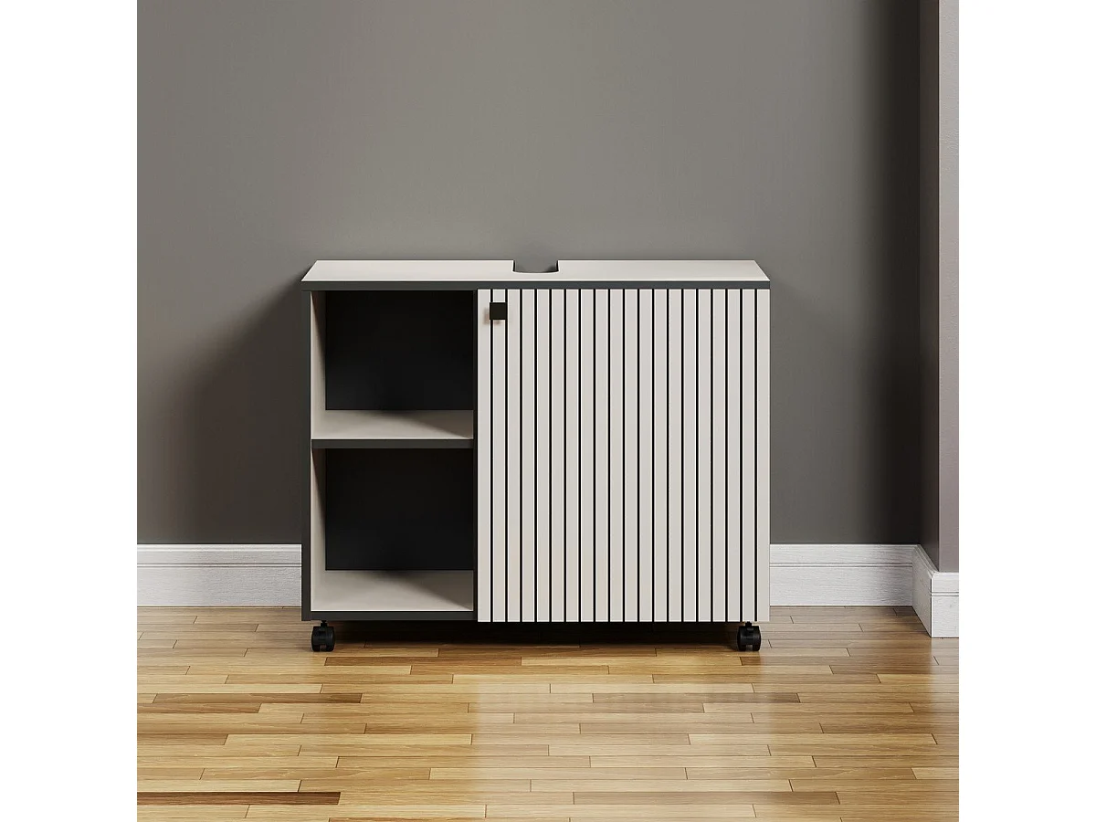 Mueble bajo lavabo con ruedas 1 puerta y 2 nichos L80 cm - PUREBLISS