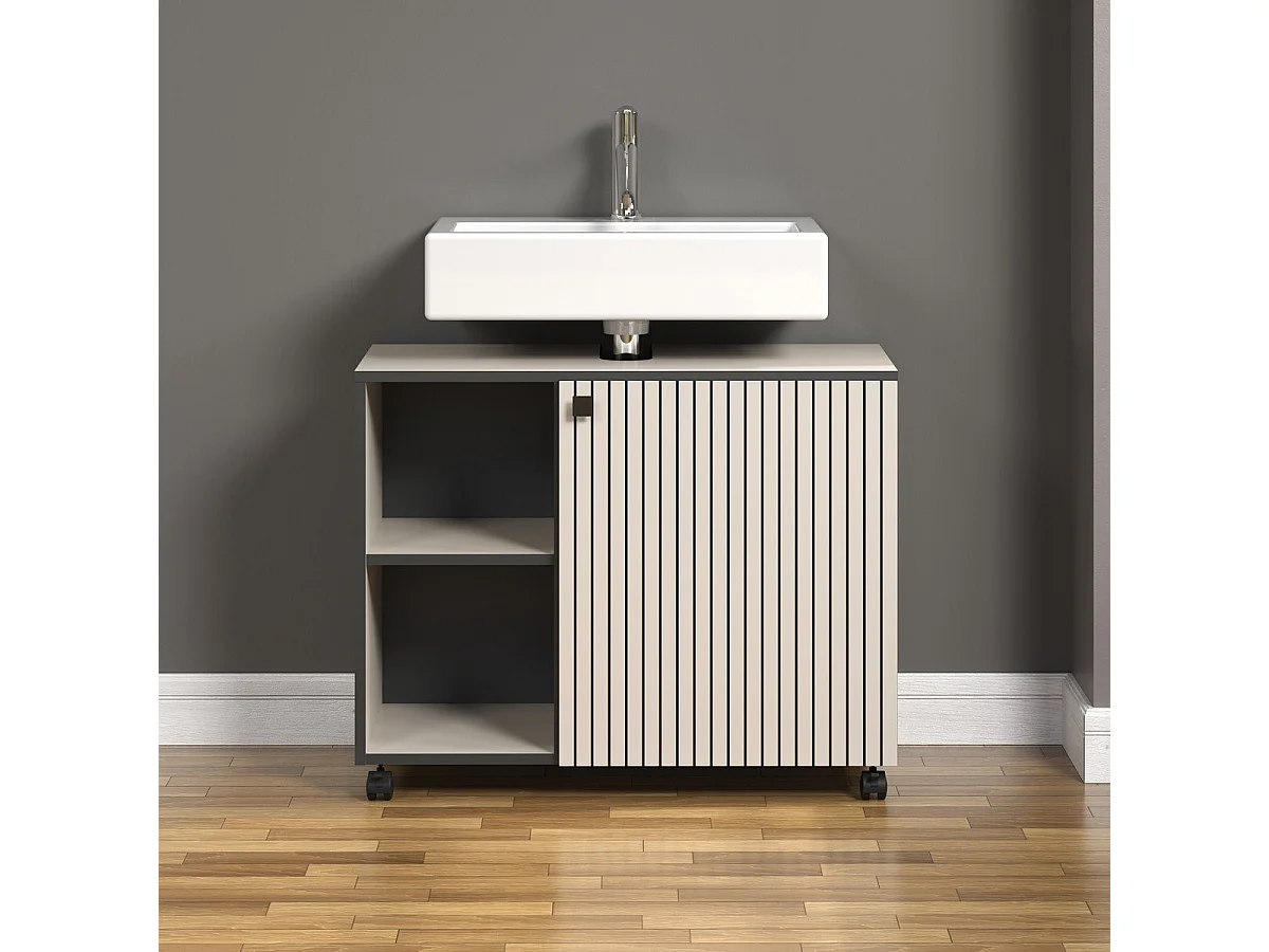 Mueble bajo lavabo con ruedas 1 puerta y 2 nichos L80 cm - PUREBLISS
