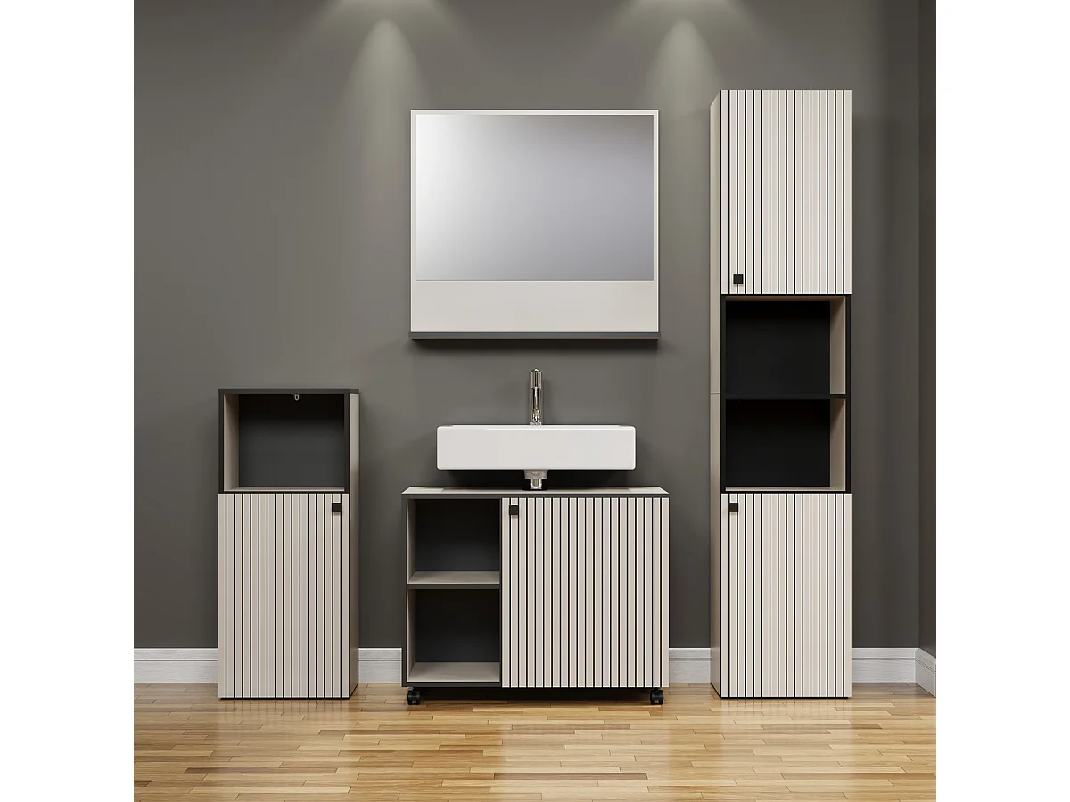 Mueble bajo lavabo con ruedas 1 puerta y 2 nichos L80 cm - PUREBLISS