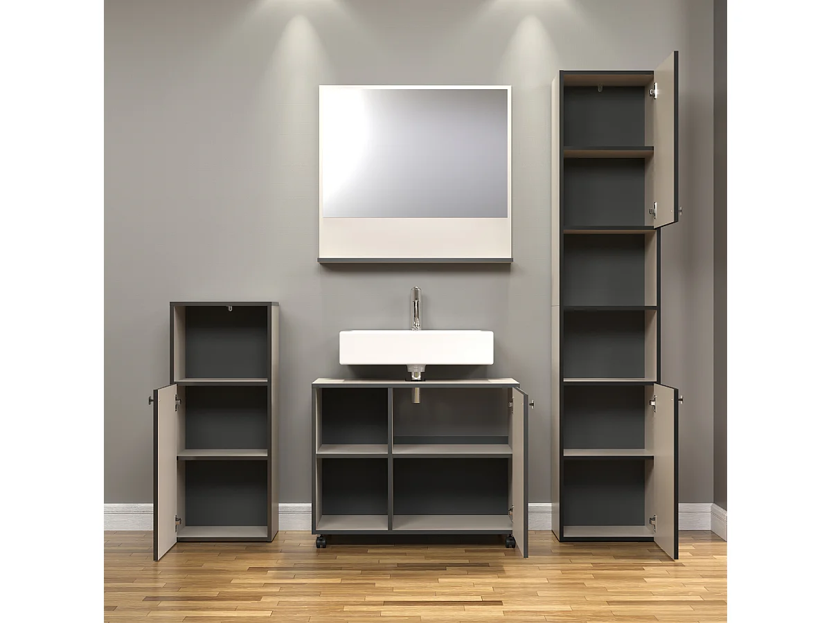 Mueble bajo lavabo con ruedas 1 puerta y 2 nichos L80 cm - PUREBLISS