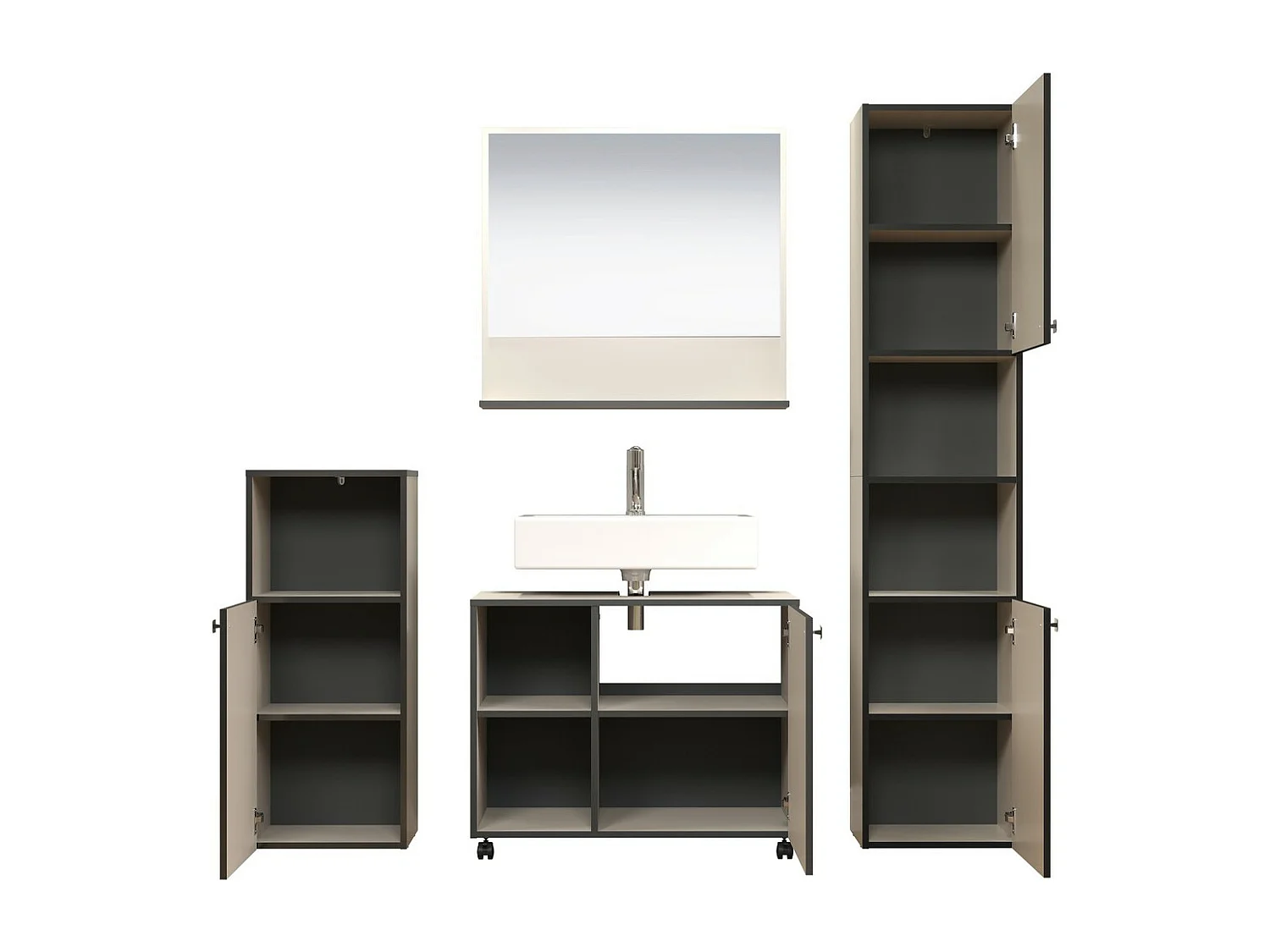 Mueble bajo lavabo con ruedas 1 puerta y 2 nichos L80 cm - PUREBLISS