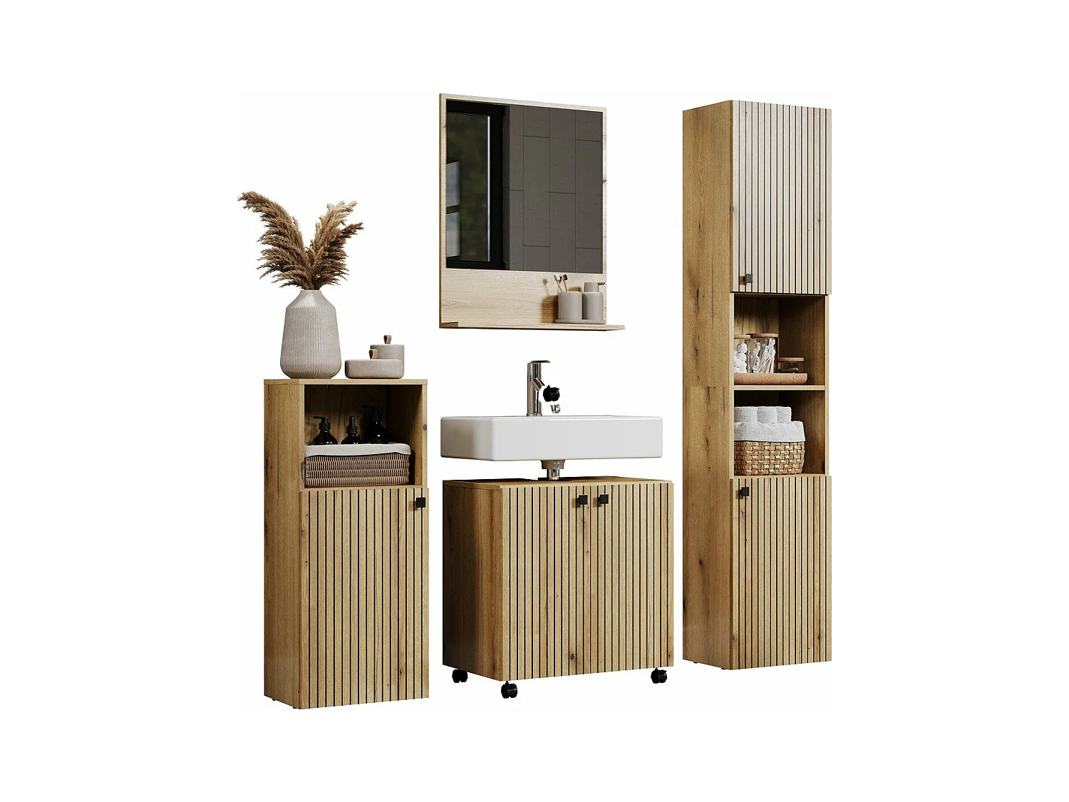 Mueble bajo lavabo con ruedas 2 puertas L60 cm - PUREBLISS