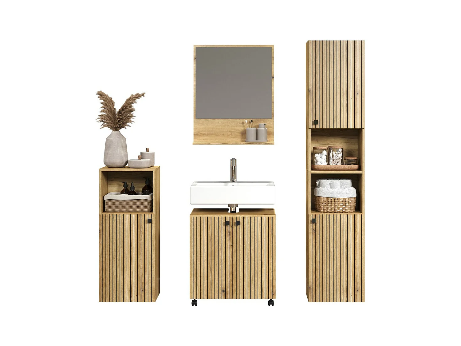 Mueble bajo lavabo con ruedas 2 puertas L60 cm - PUREBLISS