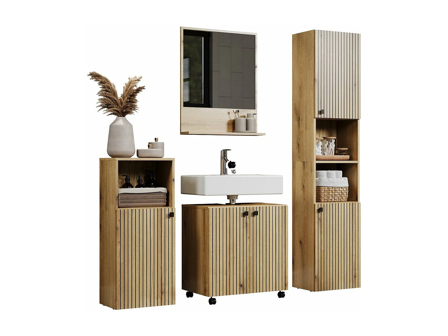 Mueble bajo lavabo con ruedas 2 puertas L60 cm - PUREBLISS
