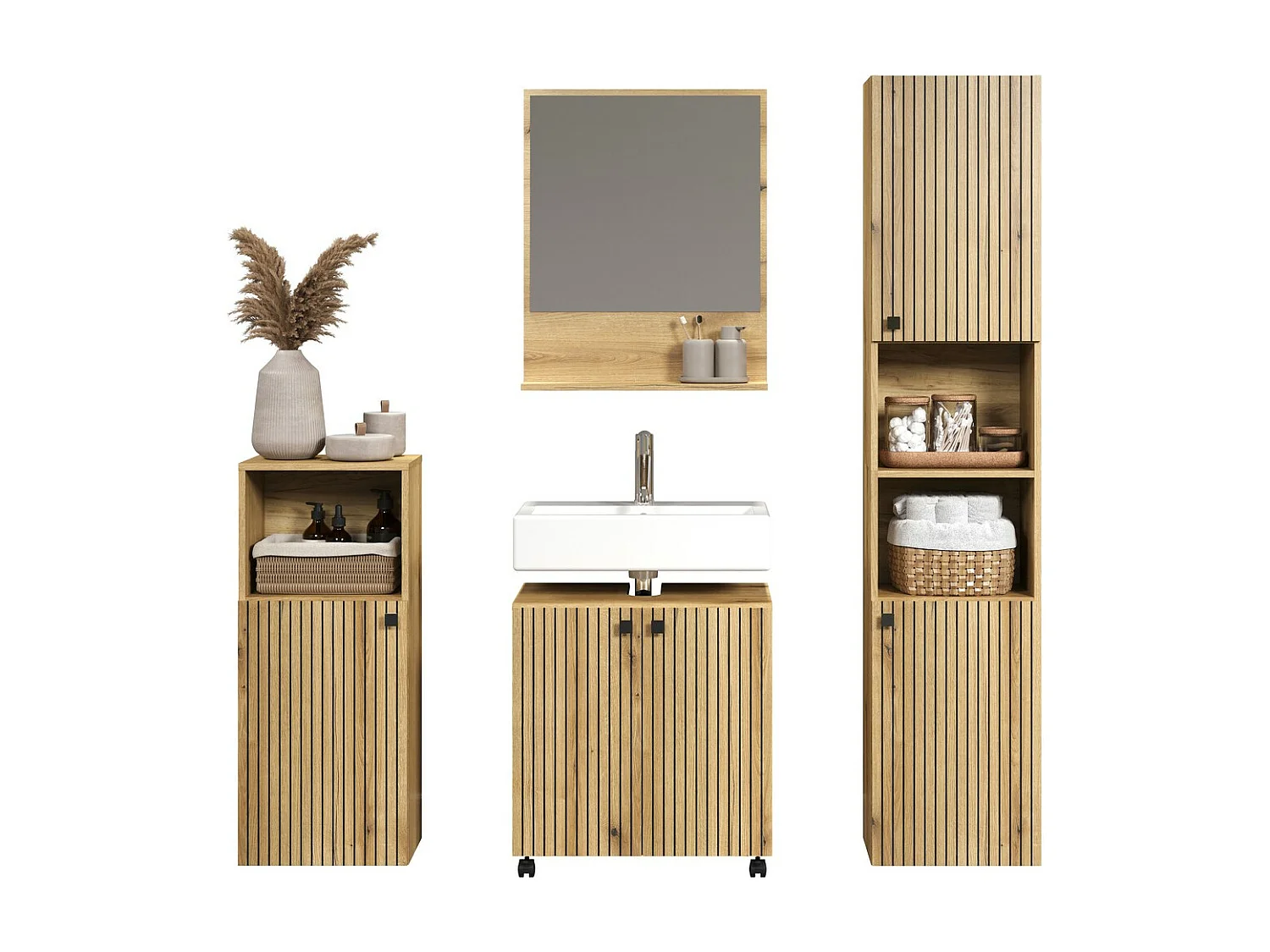 Mueble bajo lavabo con ruedas 2 puertas L60 cm - PUREBLISS