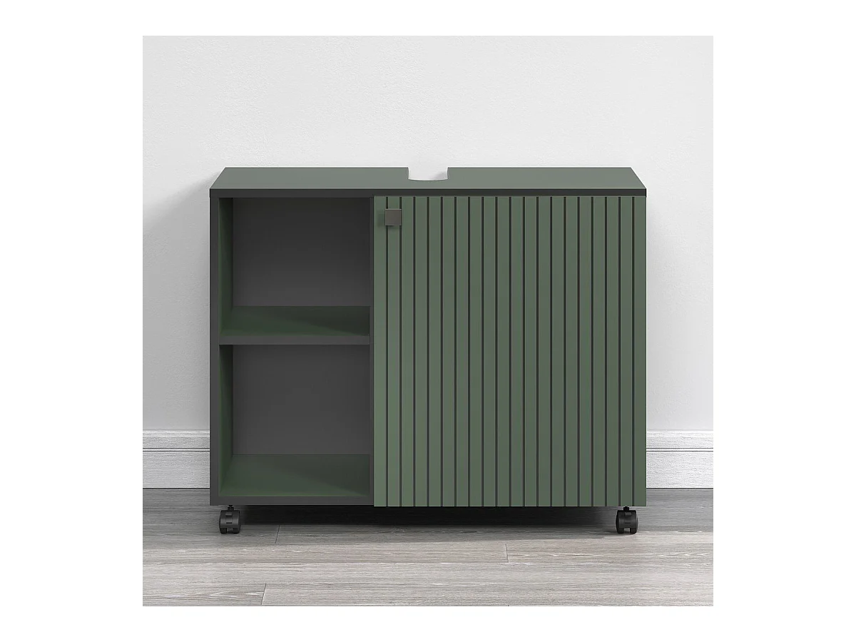 Meuble sous vasque sur roulettes 1 porte et 2 niches L80 cm - PUREBLISS