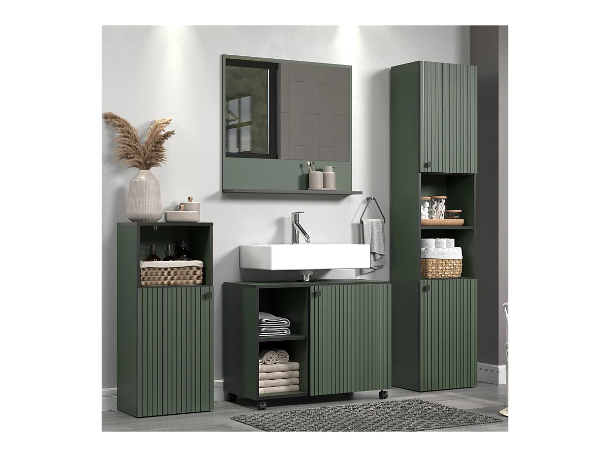 Meuble sous vasque sur roulettes 1 porte et 2 niches L80 cm - PUREBLISS