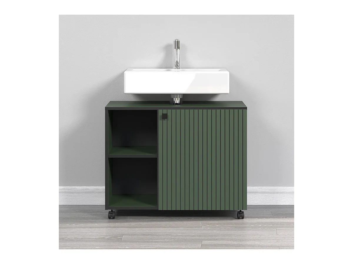 Meuble sous vasque sur roulettes 1 porte et 2 niches L80 cm - PUREBLISS