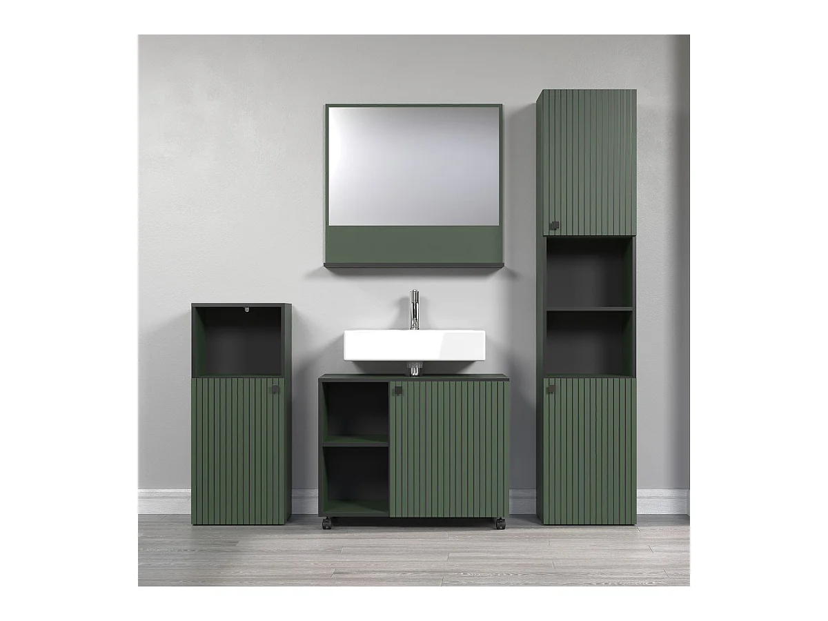 Meuble sous vasque sur roulettes 1 porte et 2 niches L80 cm - PUREBLISS