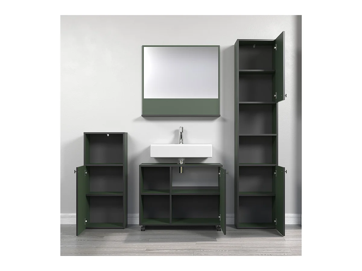 Meuble sous vasque sur roulettes 1 porte et 2 niches L80 cm - PUREBLISS