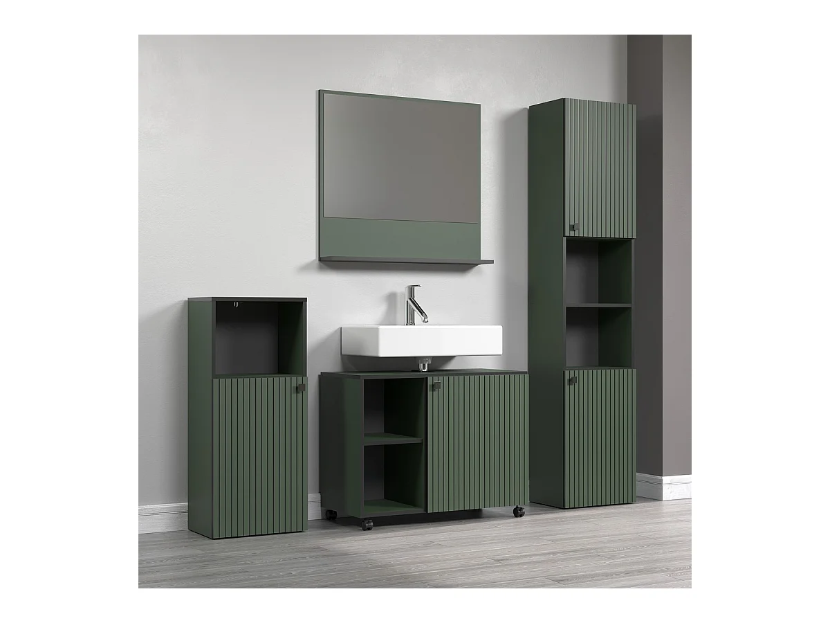 Meuble sous vasque sur roulettes 1 porte et 2 niches L80 cm - PUREBLISS