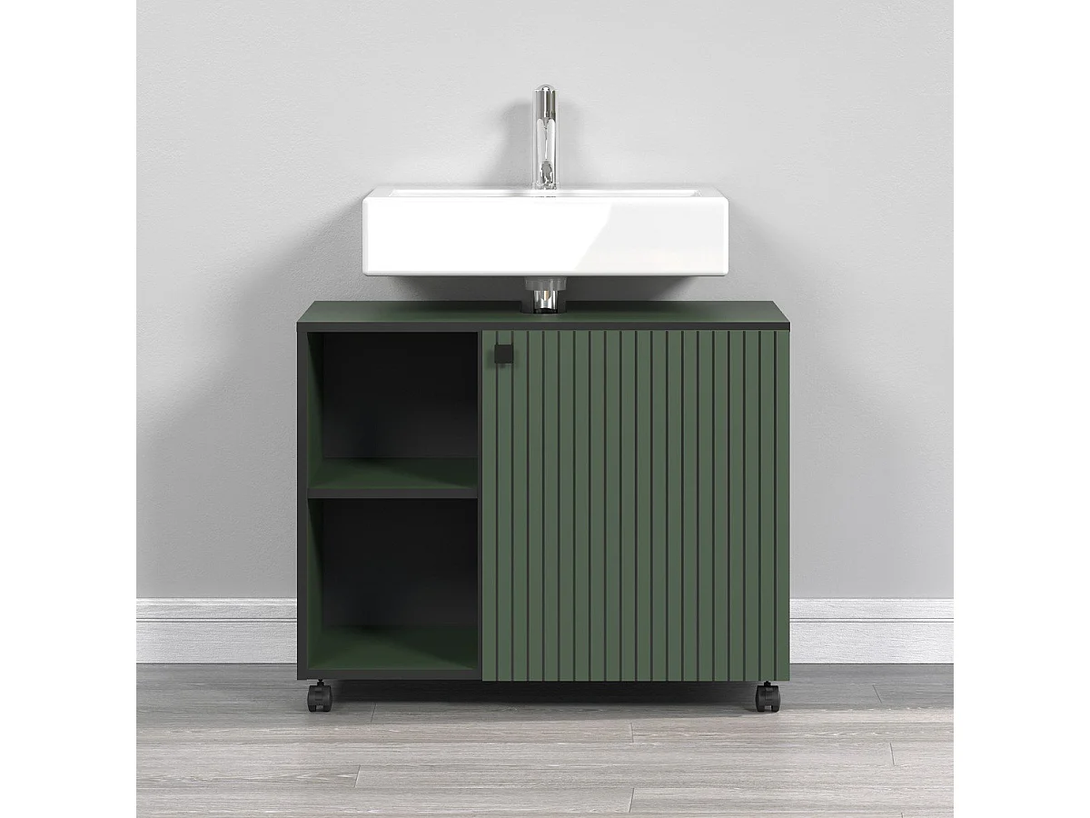 Mobile sottolavabo con ruote 1 anta e 2 nicchie L80 cm - PUREBLISS