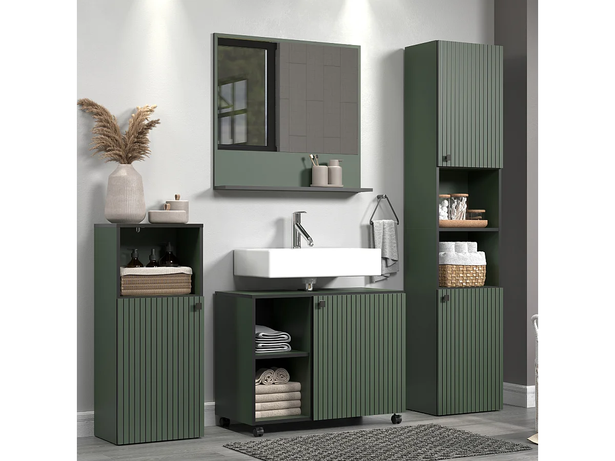 Meuble sous vasque sur roulettes 1 porte et 2 niches L80 cm - PUREBLISS