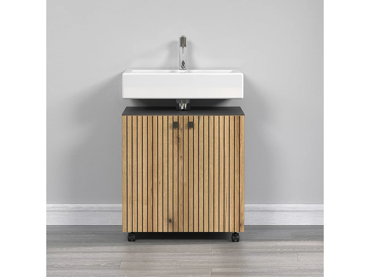 Mueble bajo lavabo con ruedas 2 puertas L60 cm - PUREBLISS