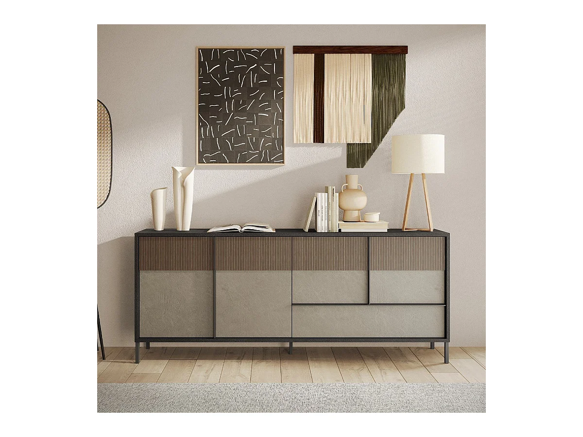 Gran aparador 4 puertas, 1 cajón y 2 estantes L206 cm - EVEREST