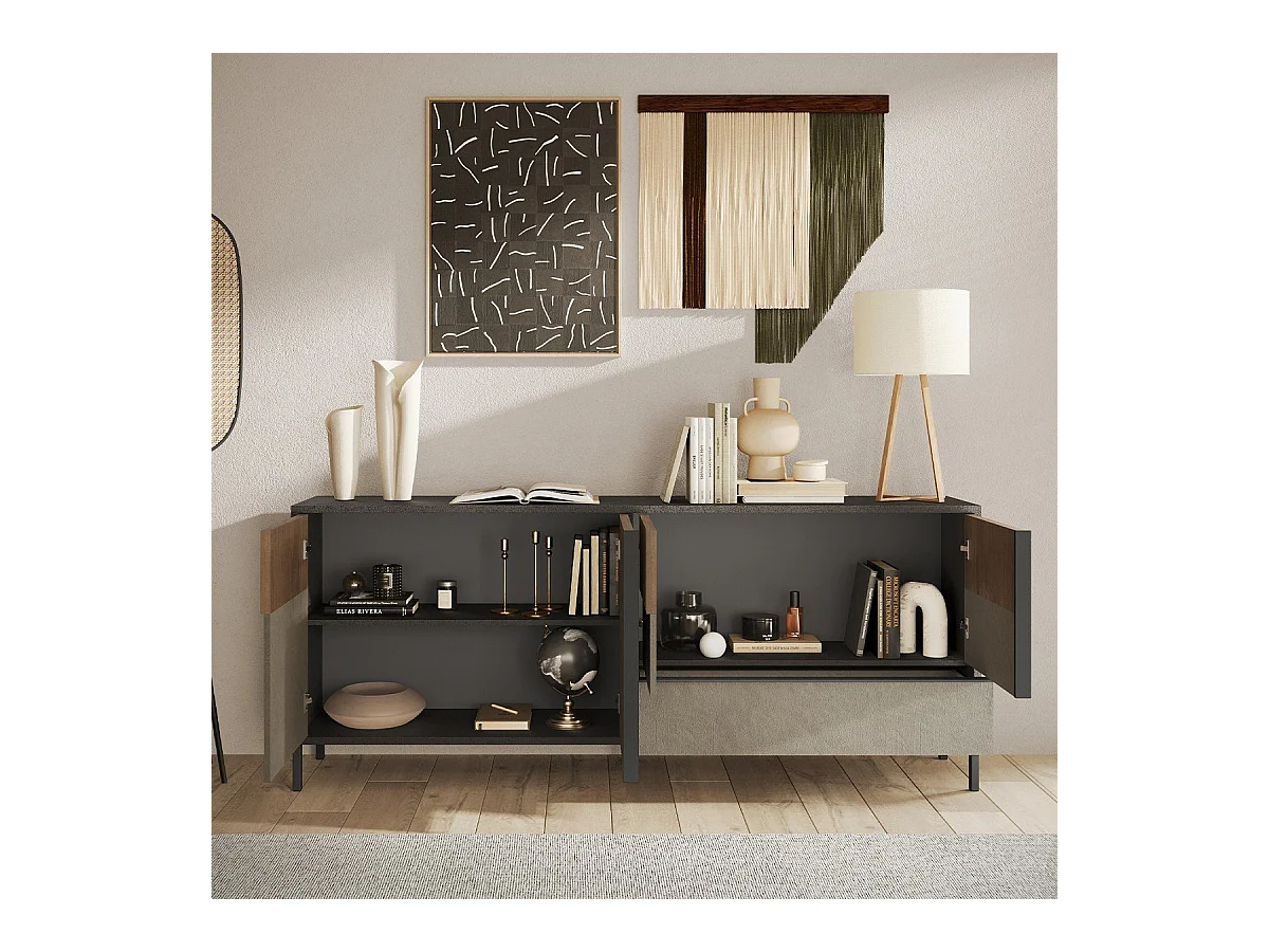 Gran aparador 4 puertas, 1 cajón y 2 estantes L206 cm - EVEREST