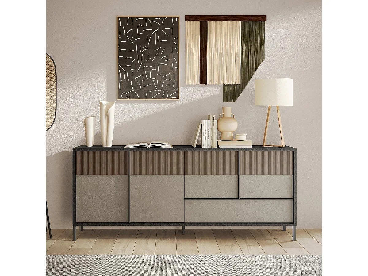 Gran aparador 4 puertas, 1 cajón y 2 estantes L206 cm - EVEREST